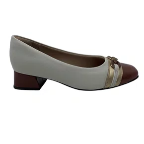 Sapato Piccadilly Salto Bloco Bege com Marrom 160099
