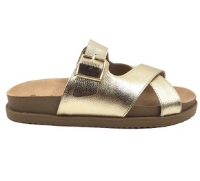 Tamanco Comfortflex Fivela Tiras Cruzadas Dourado 2453402