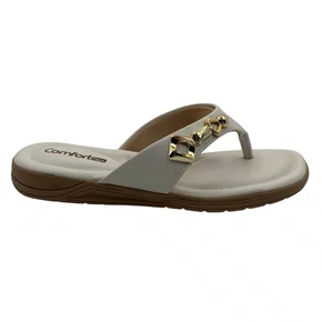Tamanco Comfortflex Off White com Detalhe Dourado 2680403