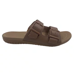 Tamanco Couro Rasteiro Ajuste Fivela Usaflex Bege 18720