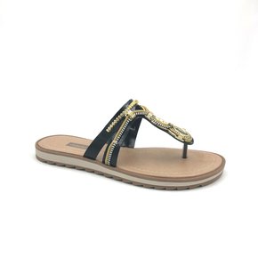 Tamanco Dakota Preto Rasteiro com Enfeites Dourados