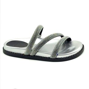 Tamanco La Femme Rasteira Anatômica Prata Cristais 60011