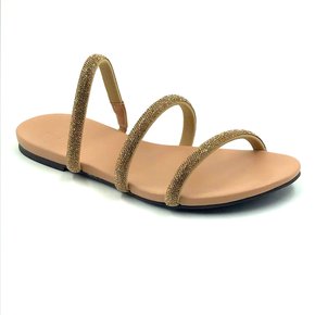 Tamanco La Femme Rasteira Anatômico Bege Cristais 34095