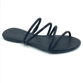 Tamanco La Femme Rasteira Preta com Cristais 131205