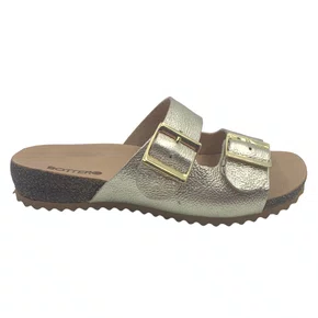 Tamanco Papete Couro Ajuste Fivela Bottero Dourado 353121