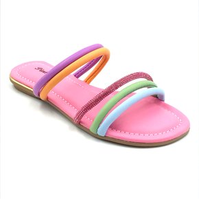 Tamanco Pink Cats Rasteira Multi Color Strass 3711