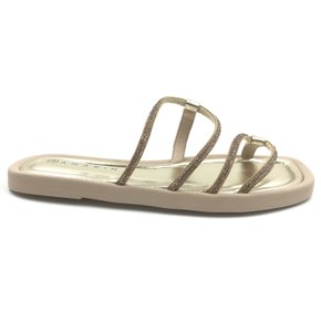 Tamanco Ramarim Rasteira com Strass Dourado 2420203