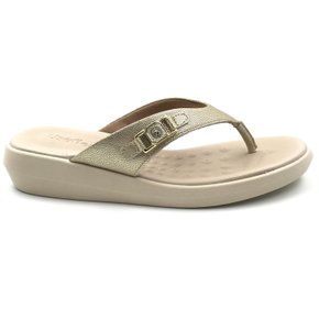 Tamanco Usaflex Anabela Couro com Enfeite Dourado 3014