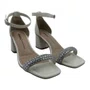 Sandália Casual Salto Bloco Dakota Strass Off White 9766