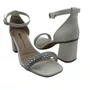 Sandália Casual Salto Bloco Dakota Strass Off White 9766